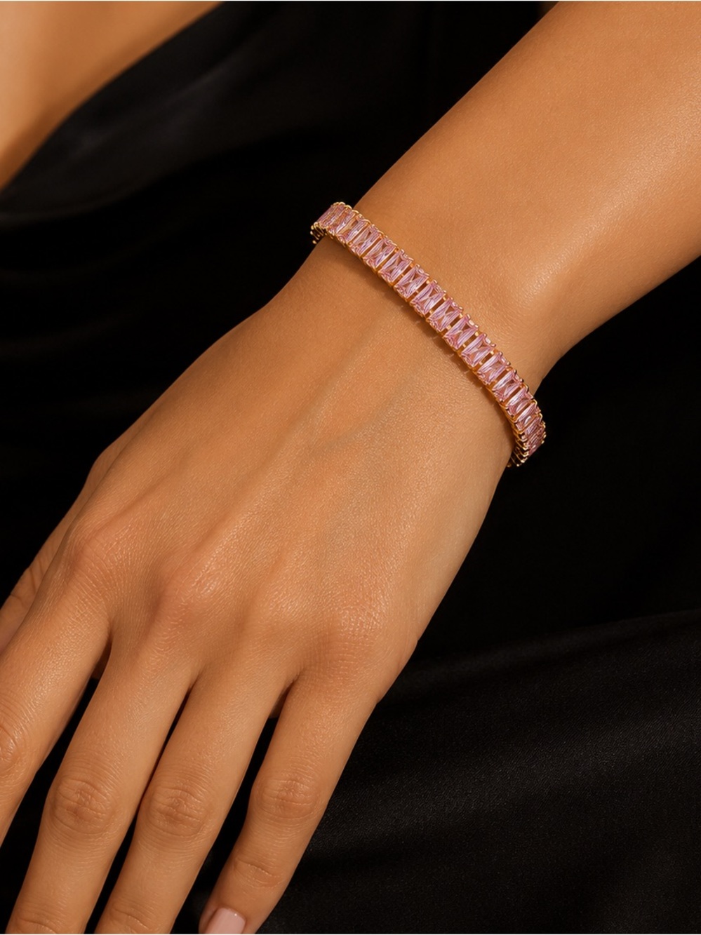 Pink crystal tennis bracelet - Picture 2 of 2
